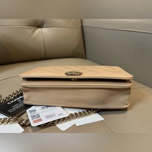 Sold x FULL SET🔸Chanel Le Boy wallet on chain beige - Picture 10 of 17